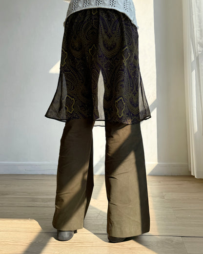 SK211 Paisley Chiffon Skirt - Khaki