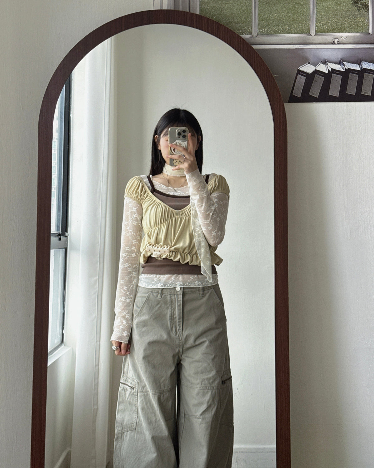 TP610 Floral Scarf Top - White | Brown