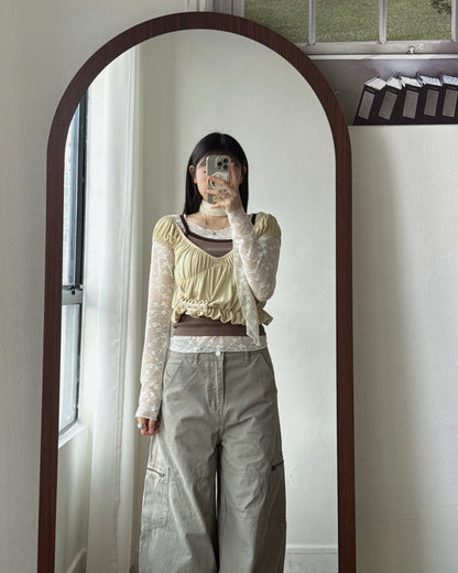 TP610 Floral Scarf Top - White | Brown