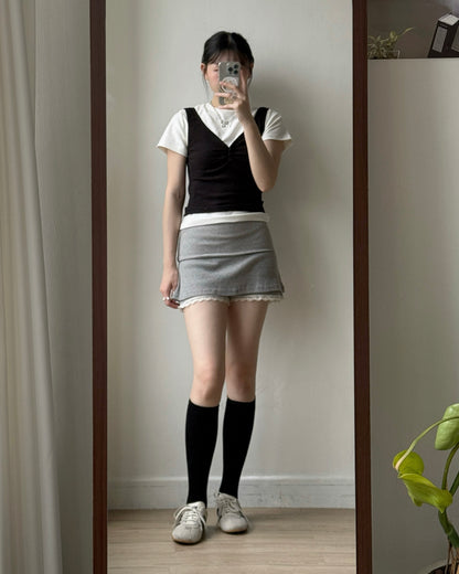 SK222 Floral Skirt - Ivory | Gray