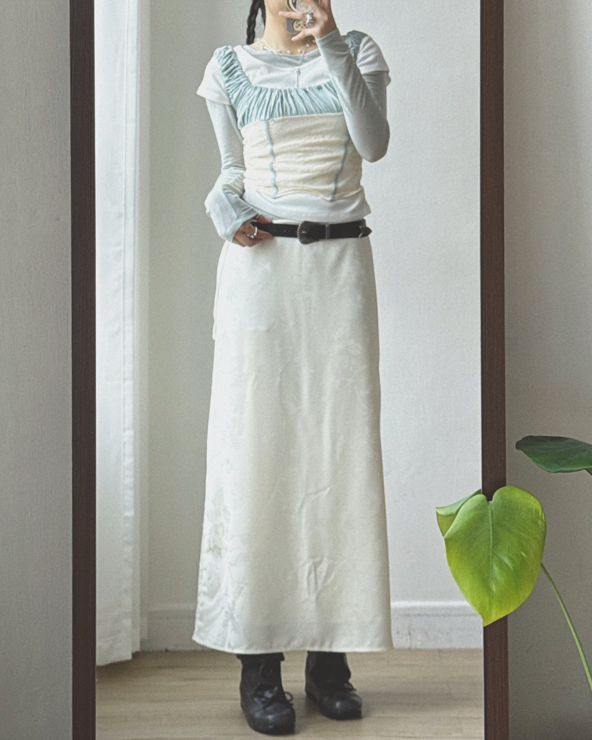 SK229 Floral Jacquard Maxi Skirt - White | Wine | Black