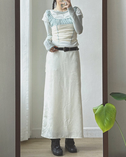 SK229 Floral Jacquard Maxi Skirt - White | Wine | Black