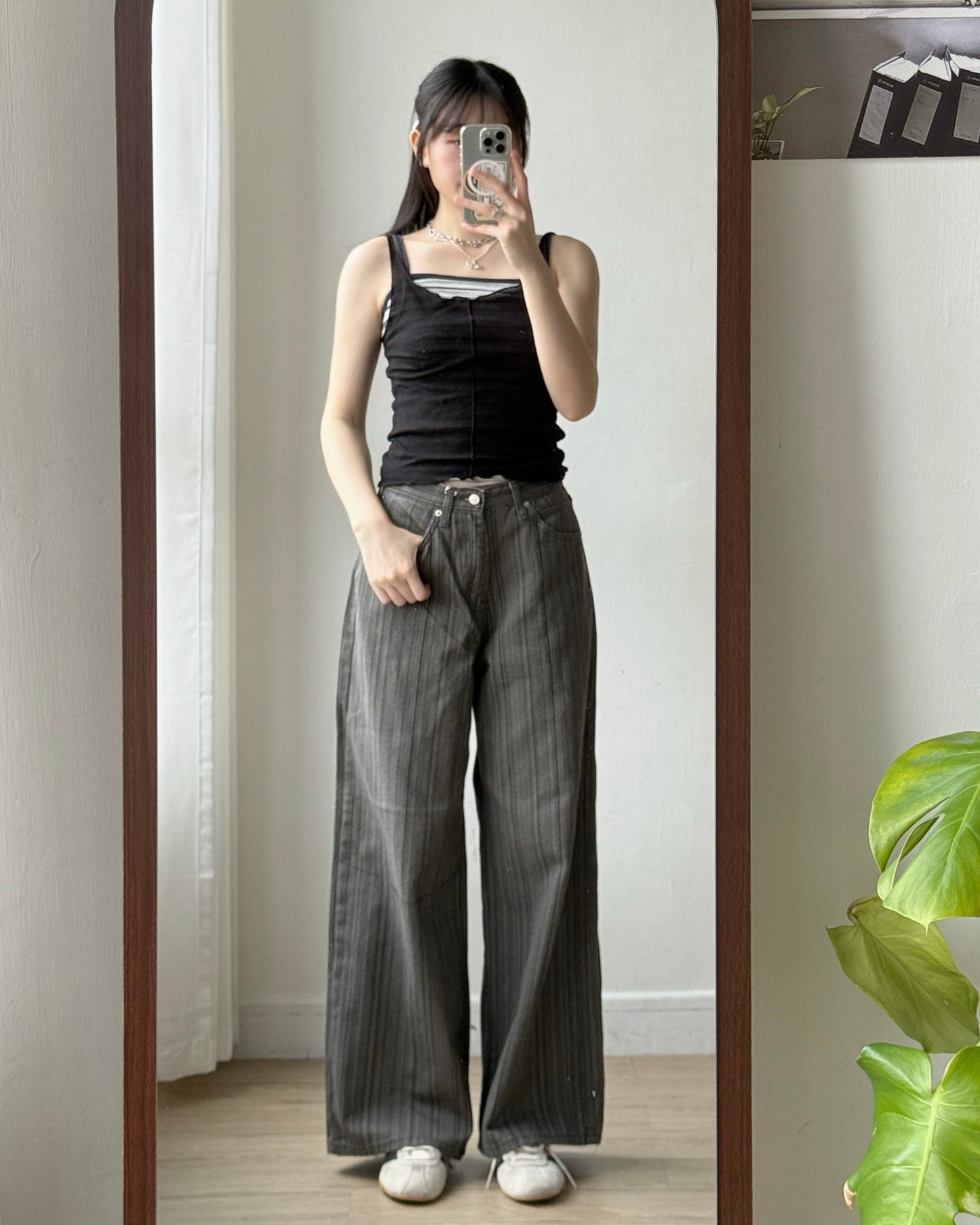 PT083 Striped Cotton Pants - Ivory | Navy