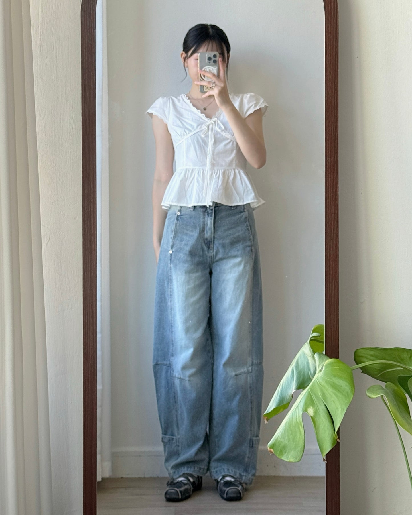 TP598 Lace Flared Blouse - White | Navy