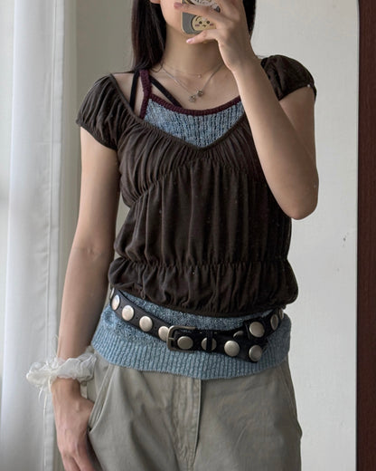 TP605 Shirred Top - Ivory | Butter | Brown