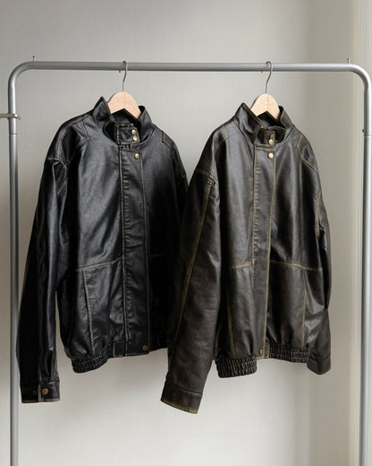 🐏早鳥限定優惠 JK042 Peer Leather Jacket - Dark Brown | Black