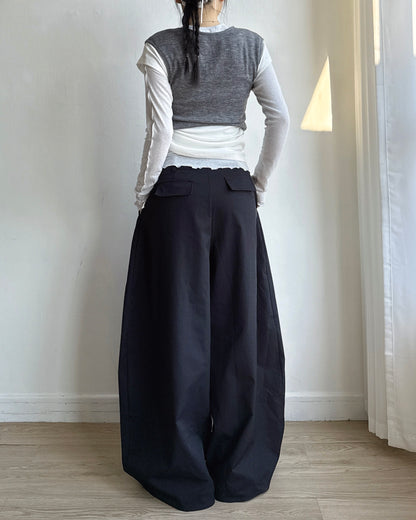 PT086 Balloon Wide Pants - Ivory | Black