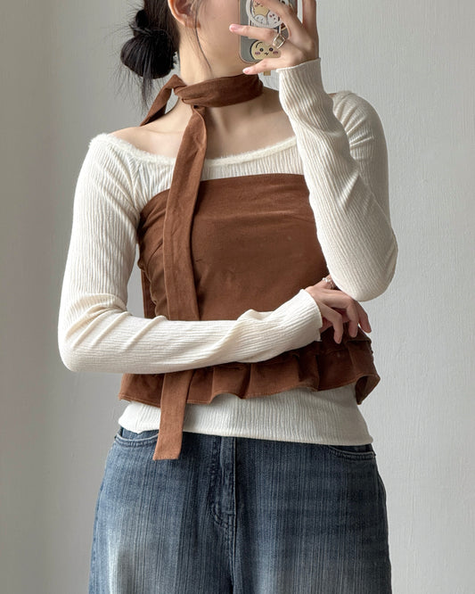 TP567 Corduroy Muffler Top - Mocha | Black