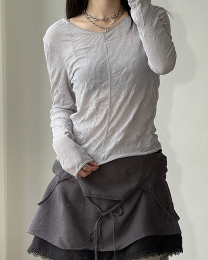 TP608 V-Neck Wrinkles Top - Ivory | Gray | Black