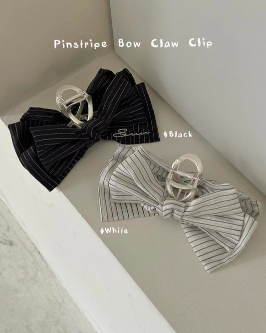 KA436 Pinstripe Bow Claw Clip - White | Black