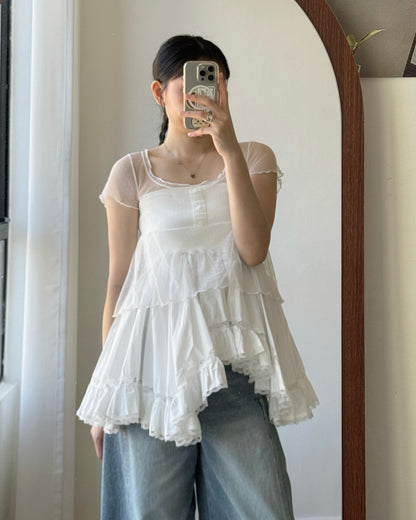 TP597 DotDot Mesh Blouse - White | Black