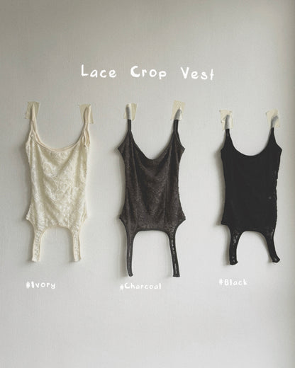 VT316 Lace Crop Top - Black | Charcoal | Ivory