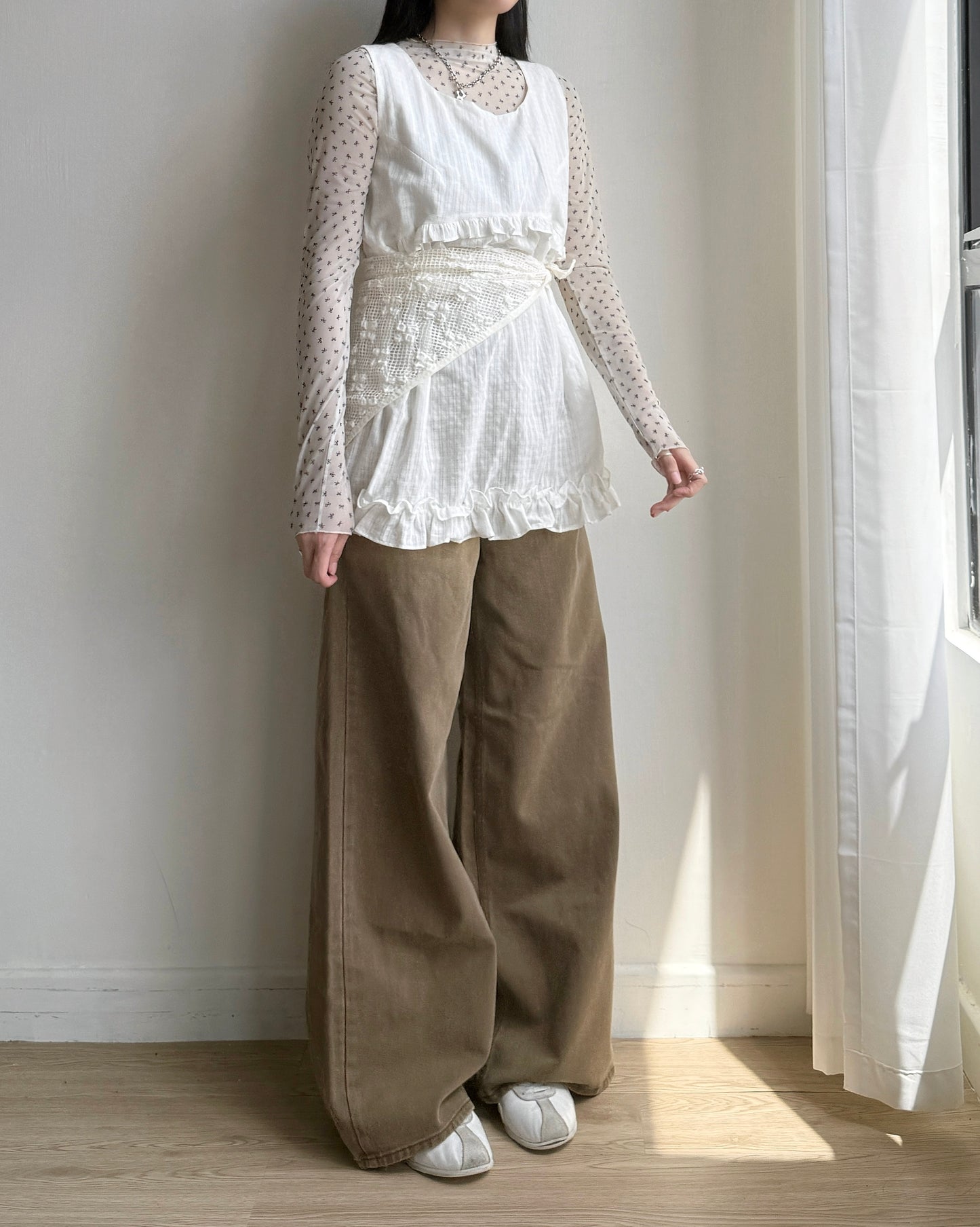 TP546 Ribbon Sheer Top - White | Pink | Black