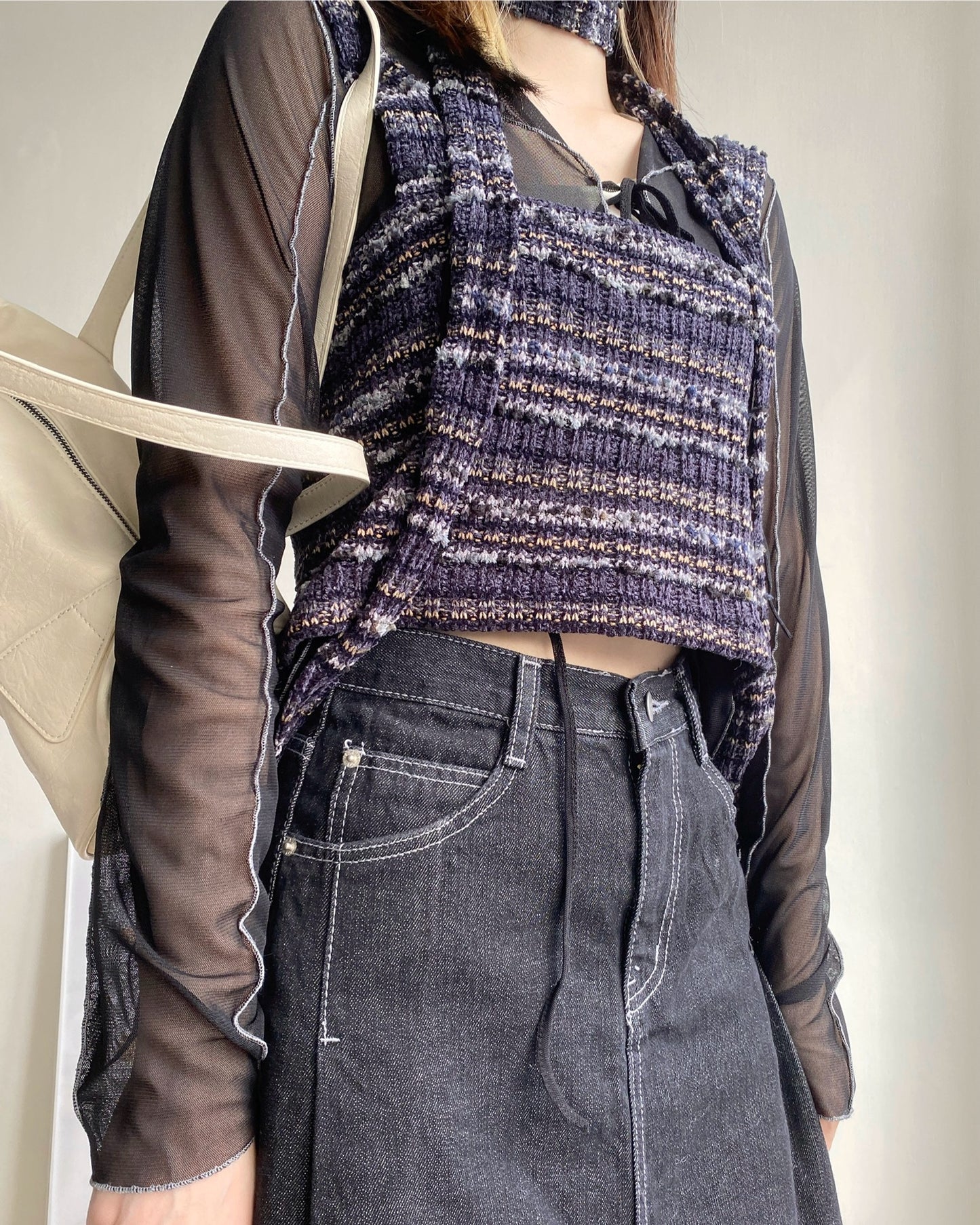 現貨 VT227 Stripe Vest - Beige | Navy