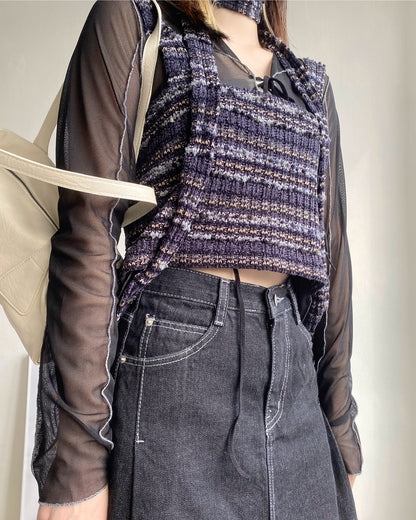 現貨 VT227 Stripe Vest - Beige | Navy