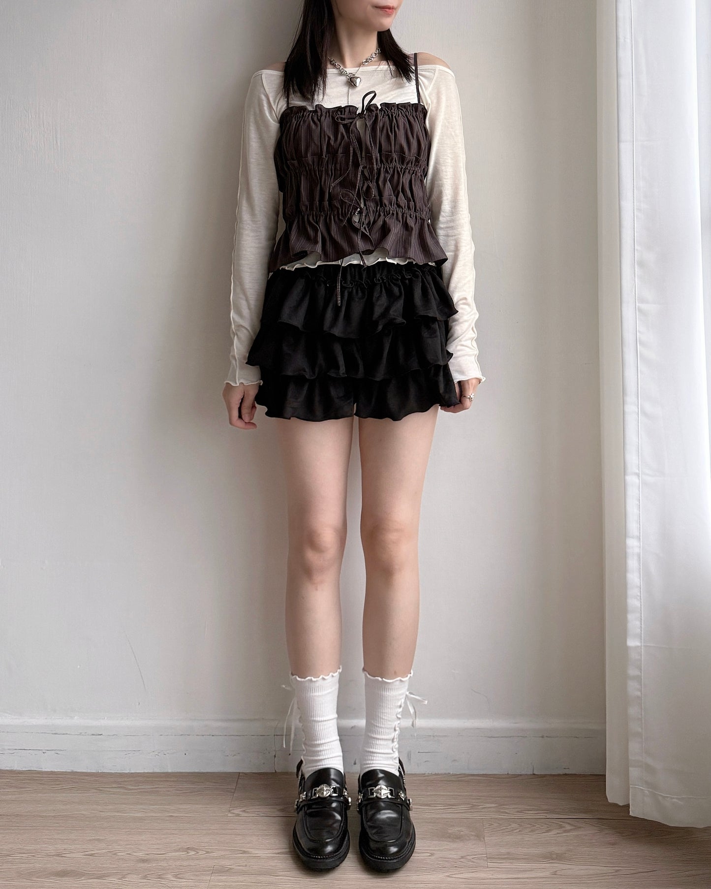 SK202 Suede Skirt Pants - Black | Beige