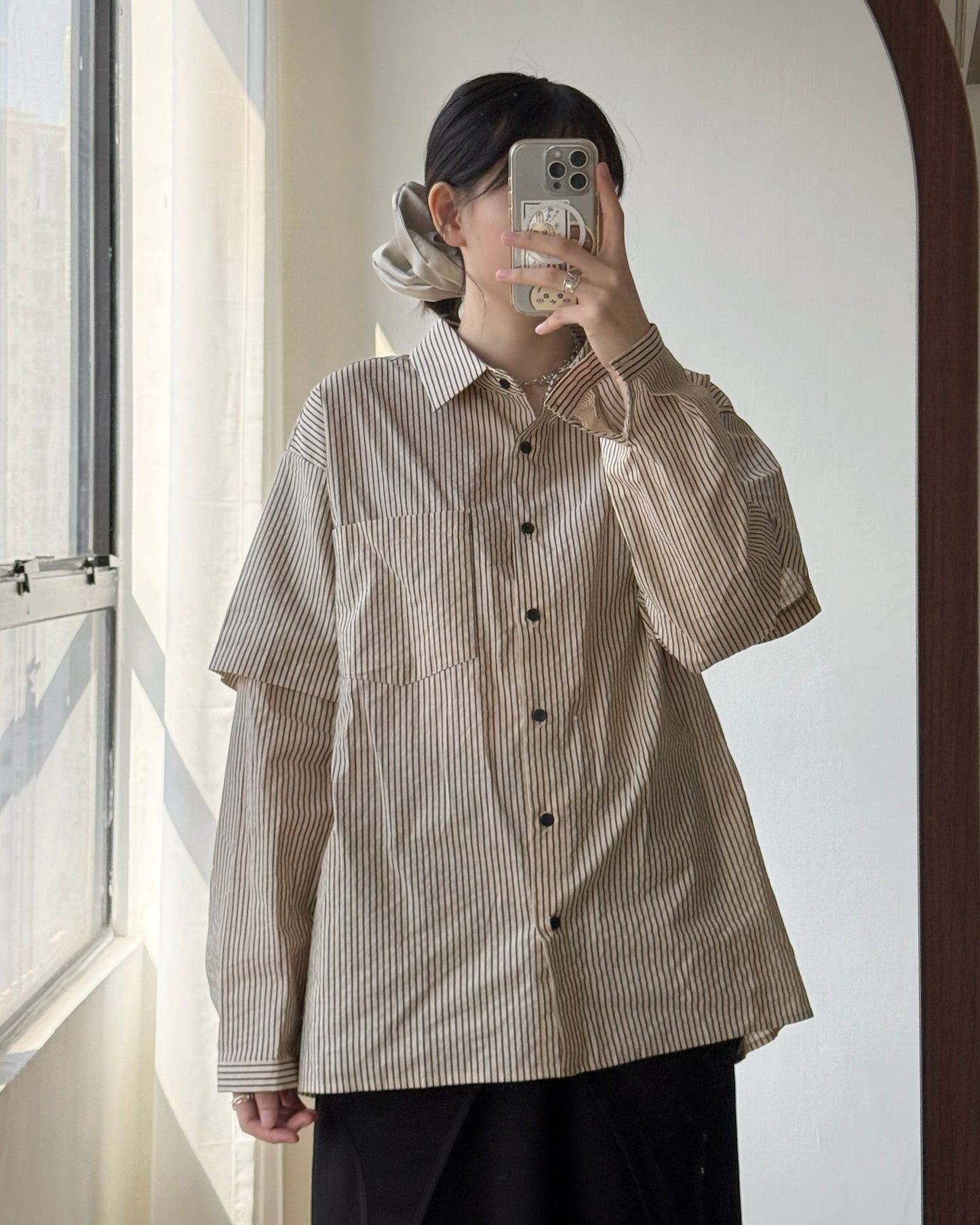 TP551 Layered Shirt - Beige | Navy