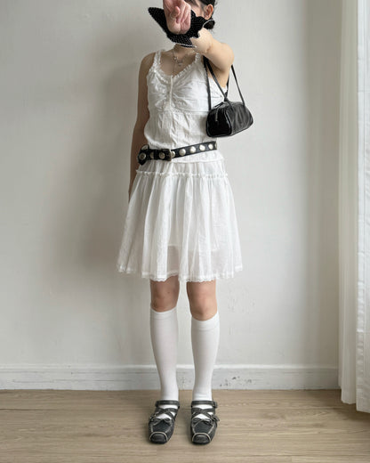SK223 Porter Frill  Skirt - Beige | White