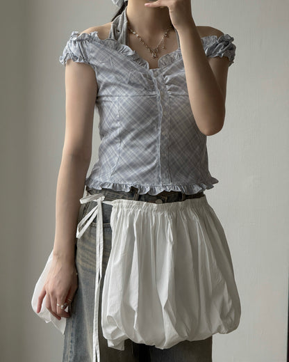 VT291 Checkered  Blouse - Skyblue | Charcoal