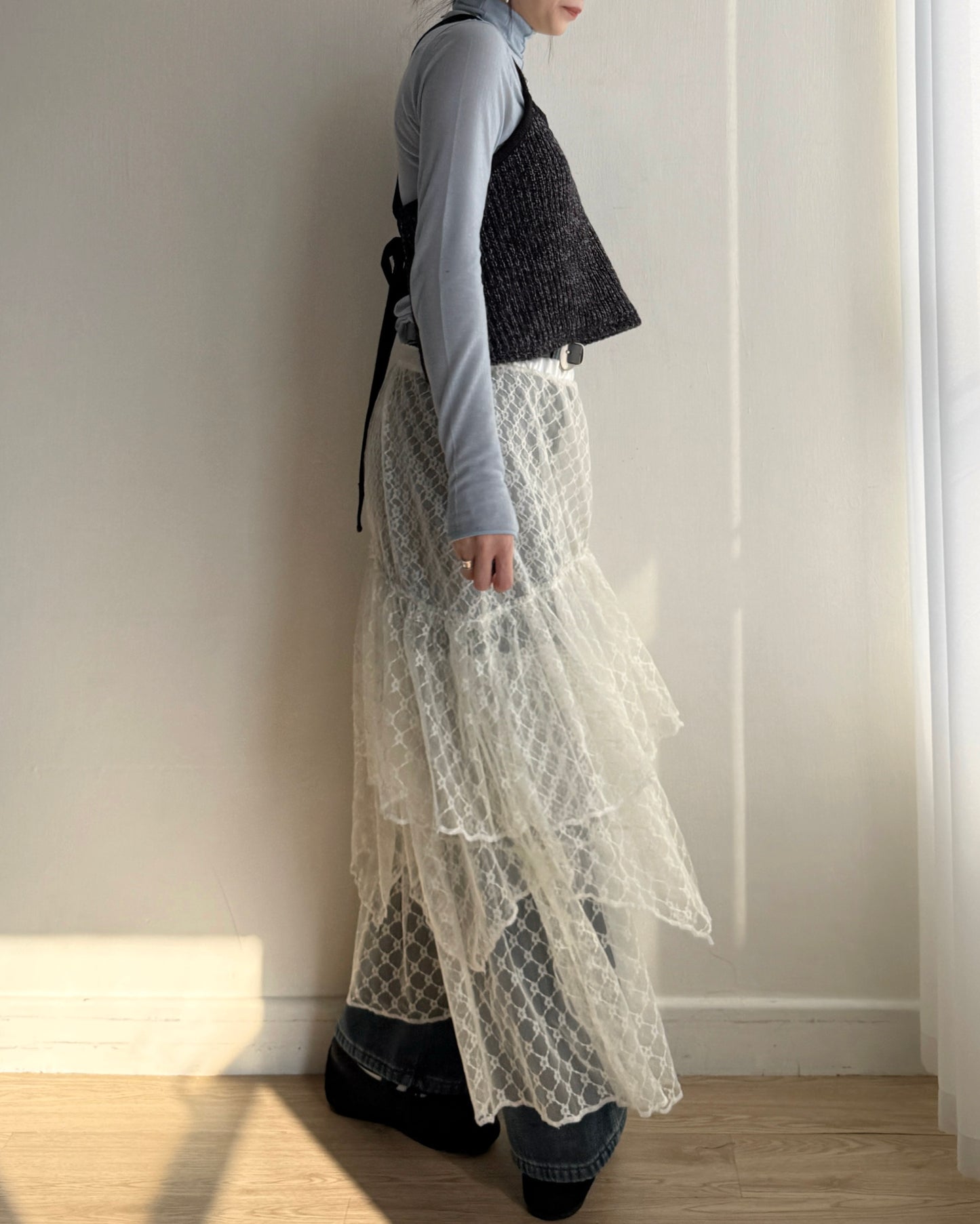 SK209 Lace Layer Skirt - White | Black