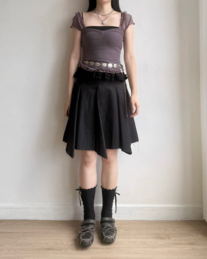 TP529 Ruffle Mesh Top - White | Black | Gray