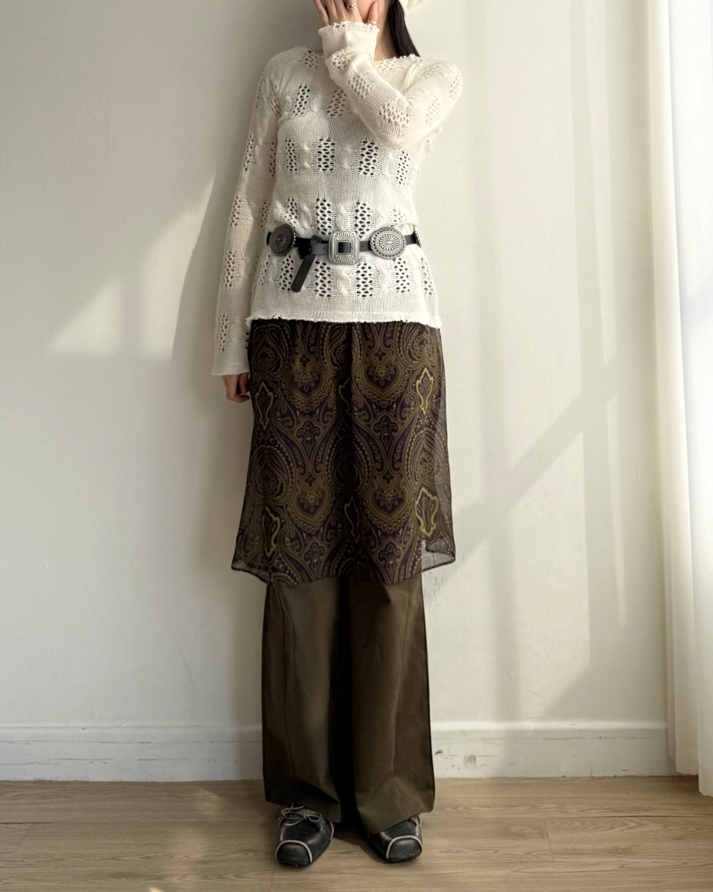 SK211 Paisley Chiffon Skirt - Khaki