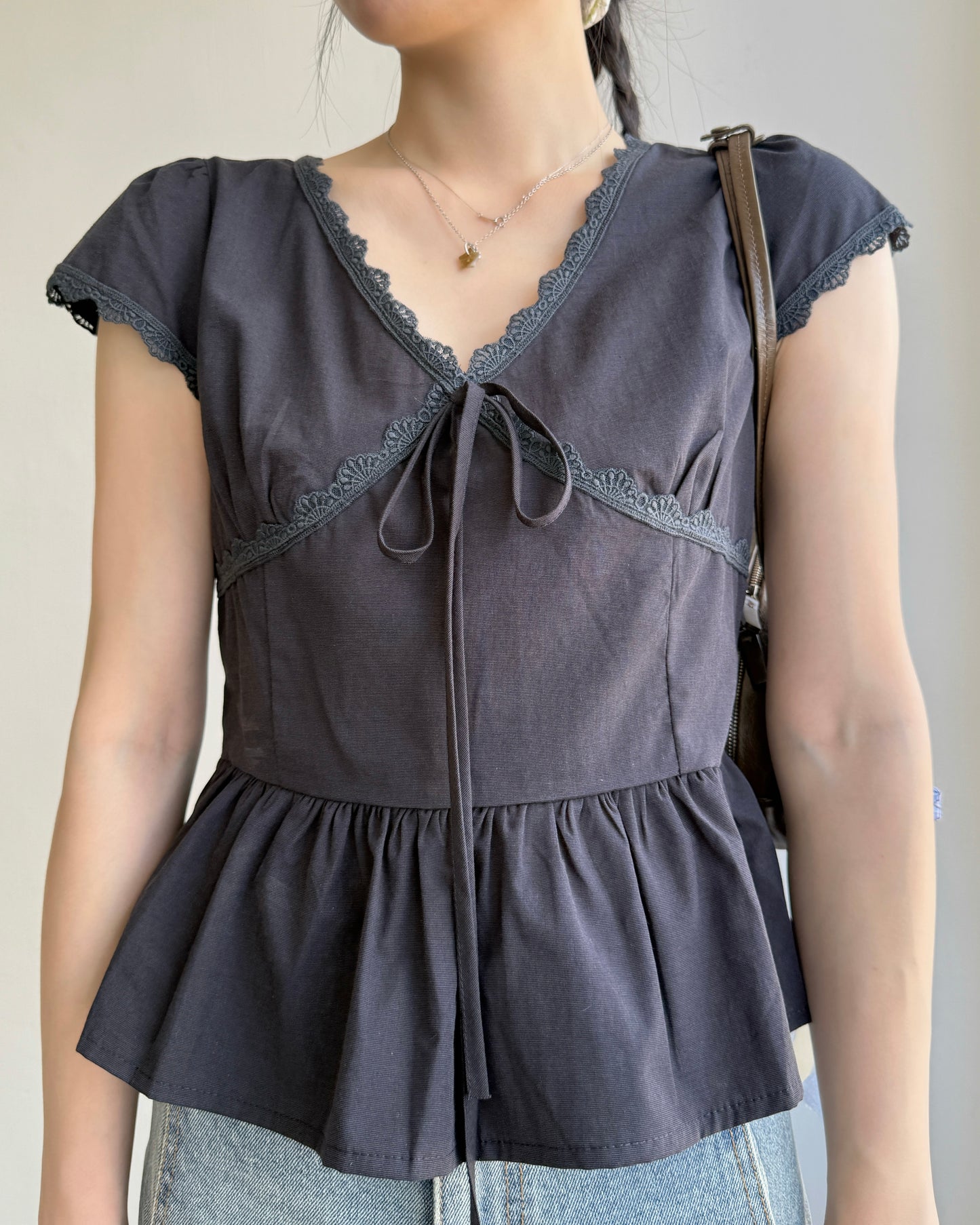 TP598 Lace Flared Blouse - White | Navy