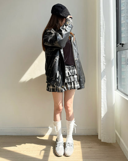 🐏早鳥限定優惠 JK042 Peer Leather Jacket - Dark Brown | Black