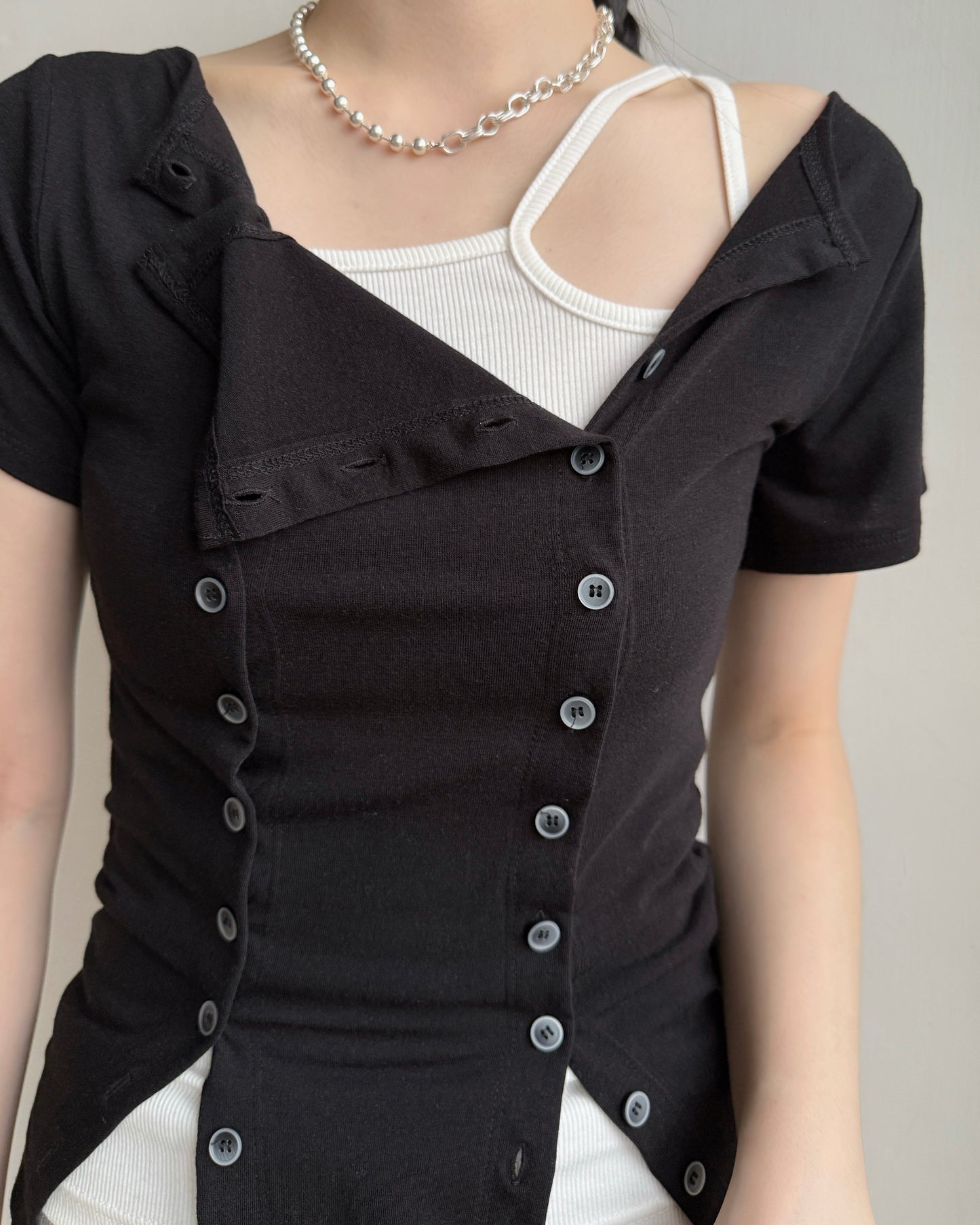 TP588 Button Tee - White | Black