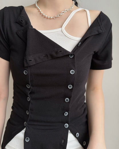 TP588 Button Tee - White | Black