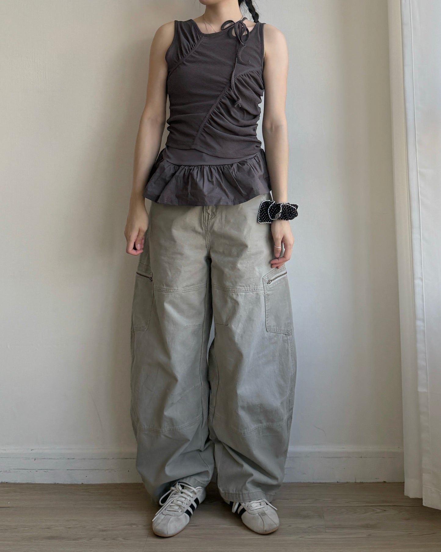 PT084 Unisex Banana Cargo Pants - Beige | Charcoal