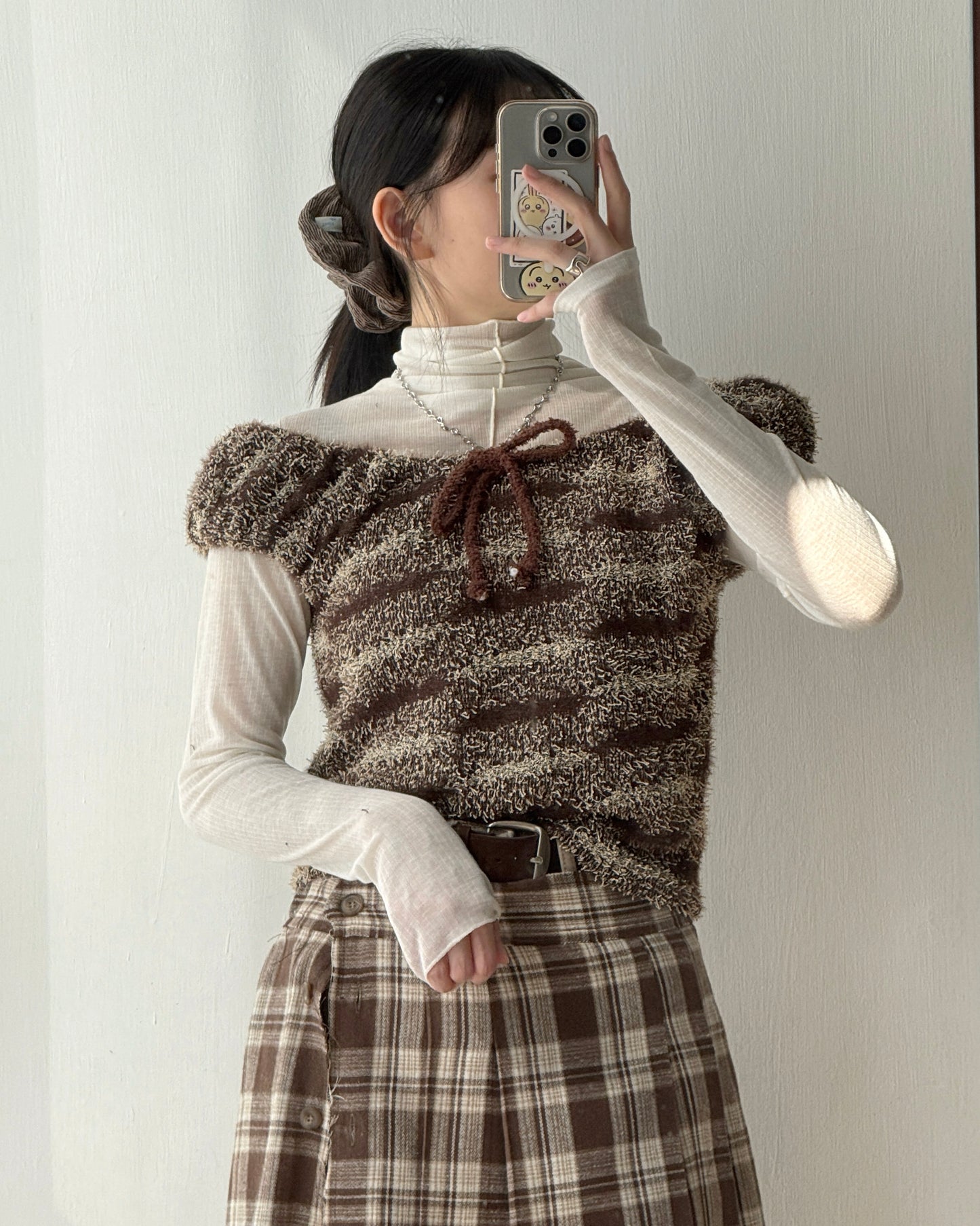 TP560 泡泡褶皺針織衫 - Brown | Black