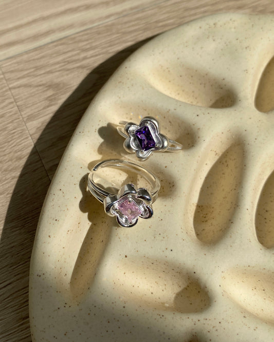 KA297 Silver925 Flower Ring - Pink | Purple