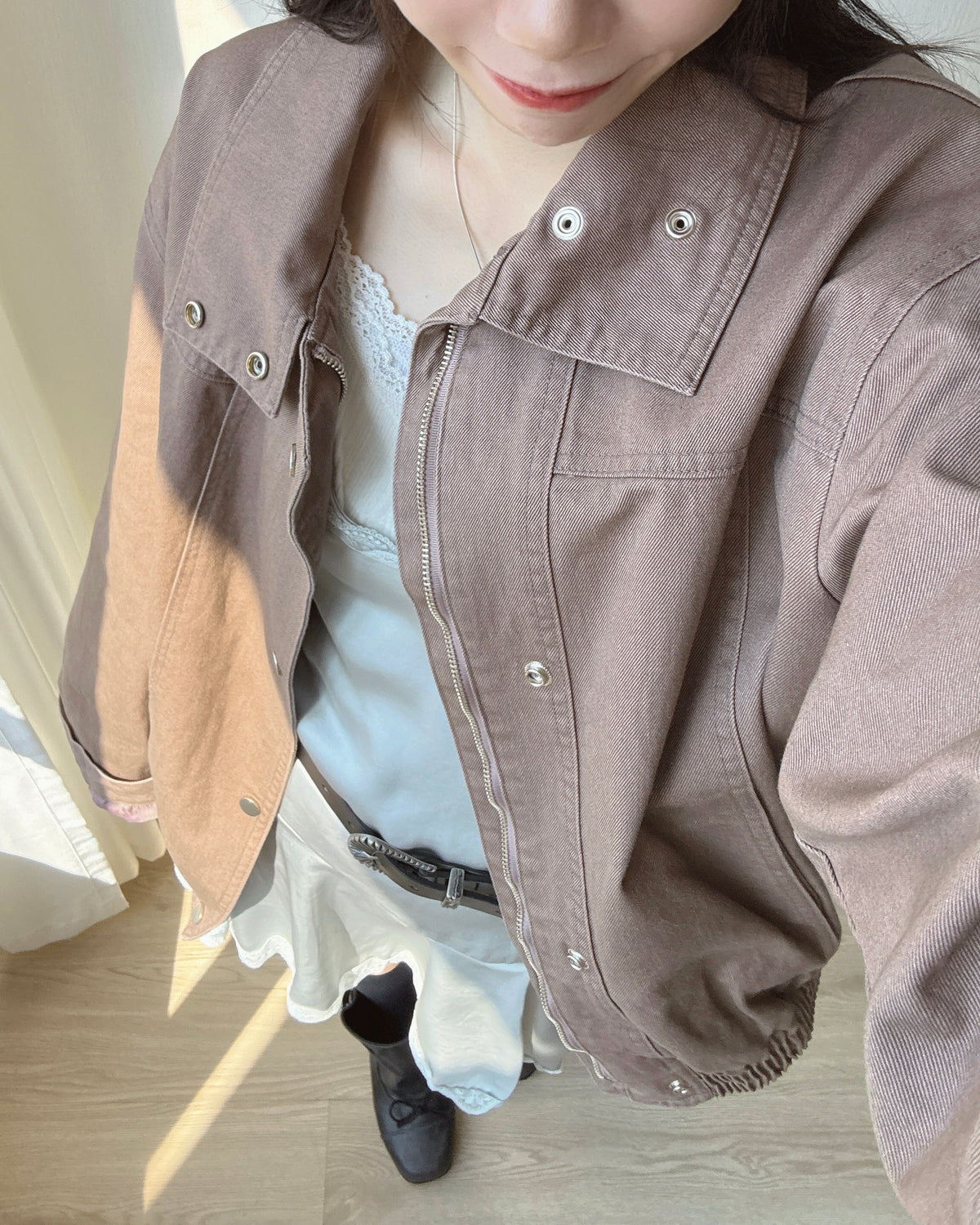 JK047 Amber Washed High Neck Jumper - Brown | Wine