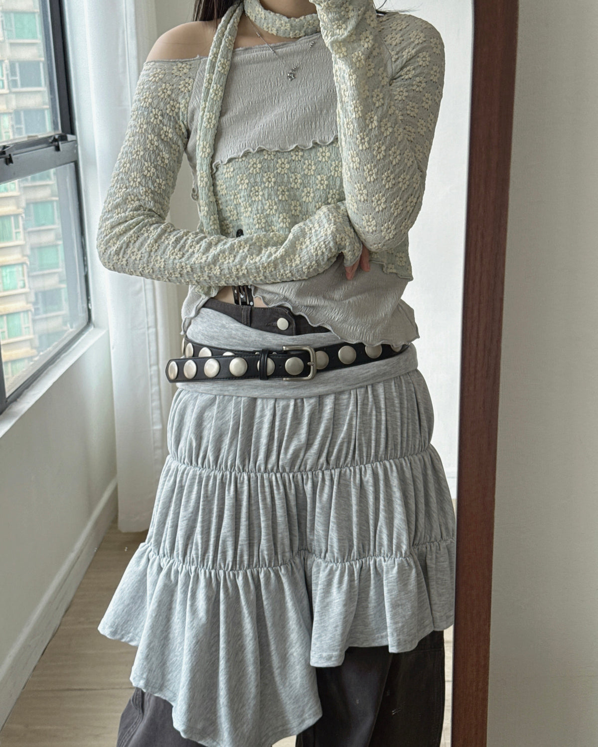 TP611 Textured Scarf Top - Mint | Black