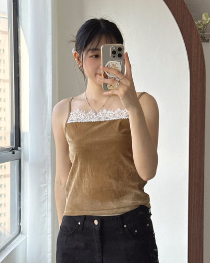 VT334 Velvet Lace Camisole - Camel | Ivory | Skyblue | Black