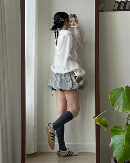 JK046 Ribbon Jacket - White | Skyblue