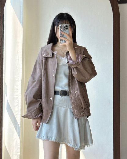 JK047 Amber Washed High Neck Jumper - Brown | Wine