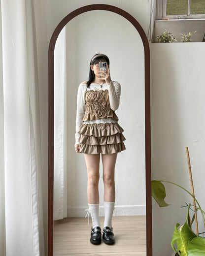 SK202 Suede Skirt Pants - Black | Beige