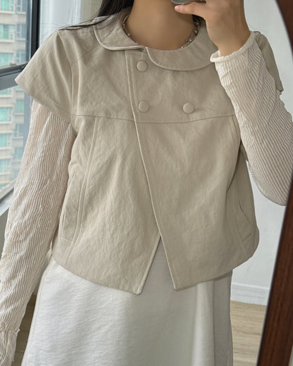 VT327 Cozy Pocket Short Vest - Ivory | Charcoal