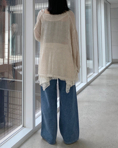 CD052 Meshed Cardigan - Ivory | Black