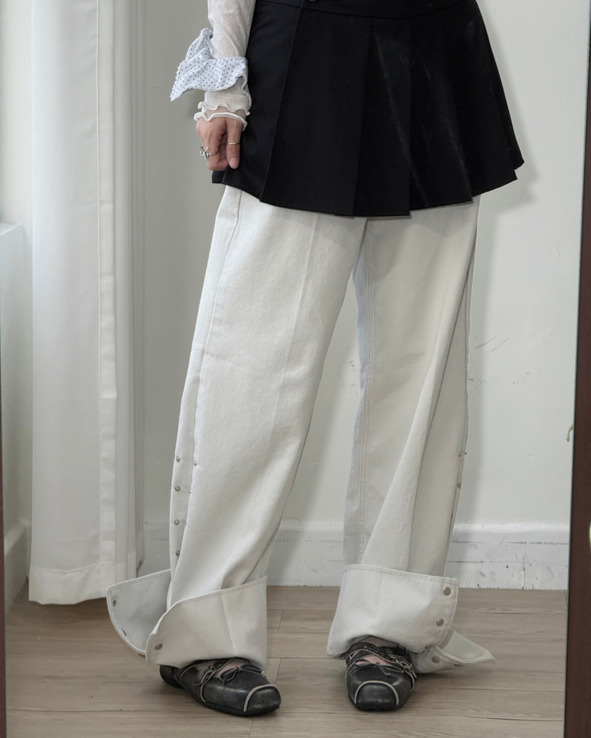 JN068 Flip Wide Jeans - Gray | Black