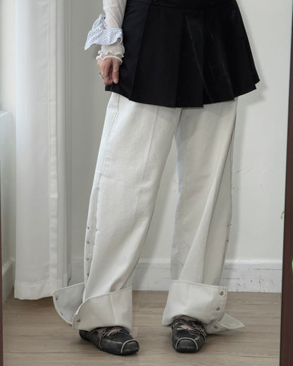 JN068 Flip Wide Jeans - Gray | Black