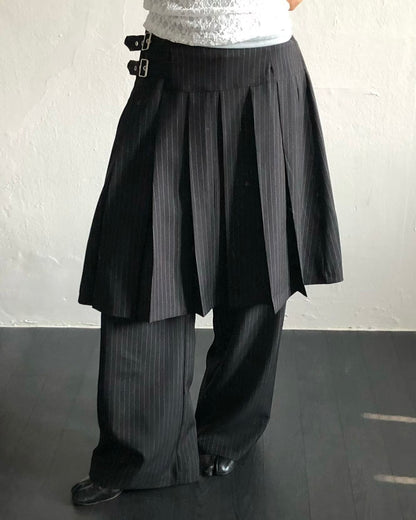 PT082 Buckle Skirt Pants - Black | Stripes