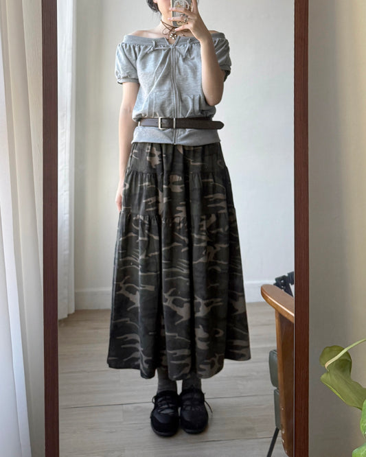 SK199 Camo Long Skirt - Beige | Khaki