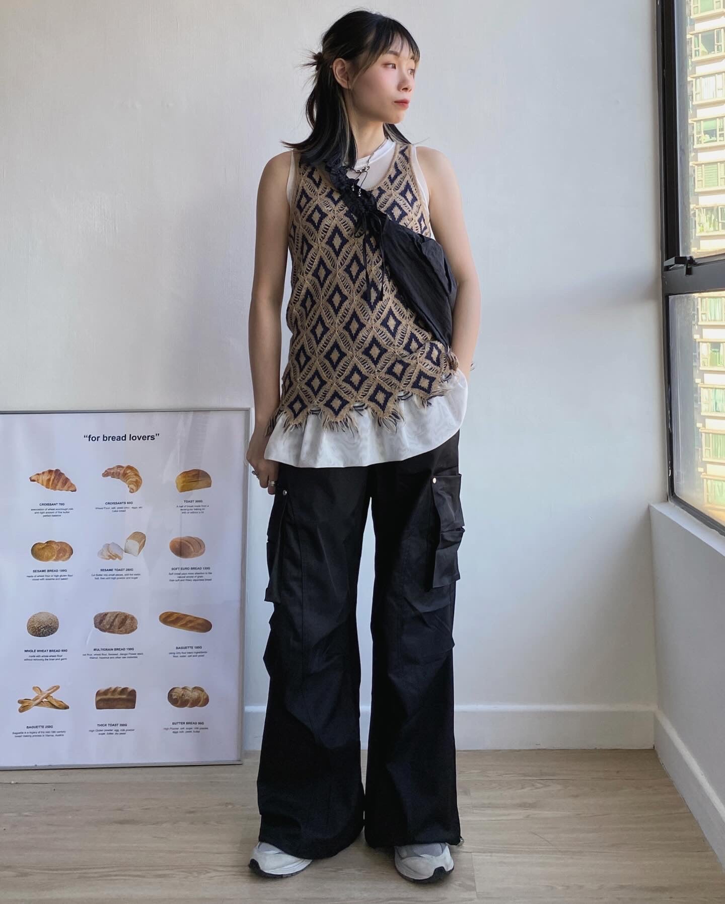 現貨 VT221 Diamond Knit Vest - Beige | Brown