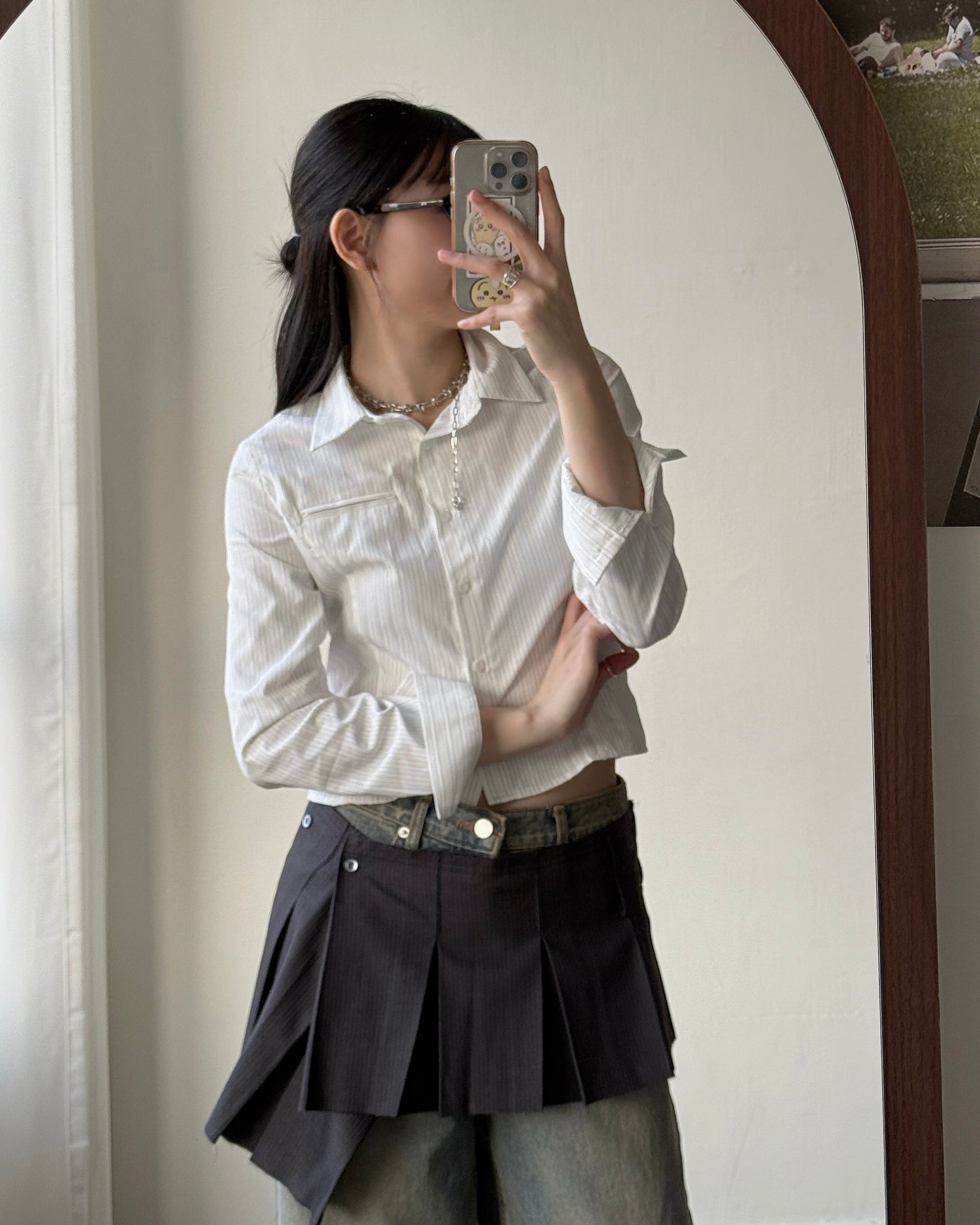 TP574 Cropped Shirt - Khaki | Blue | White