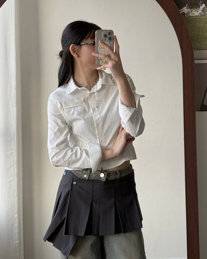 TP574 Cropped Shirt - Khaki | Blue | White