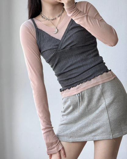 VT261 Lace Ribbed Vest - Ivory | Dark Gray | Khaki