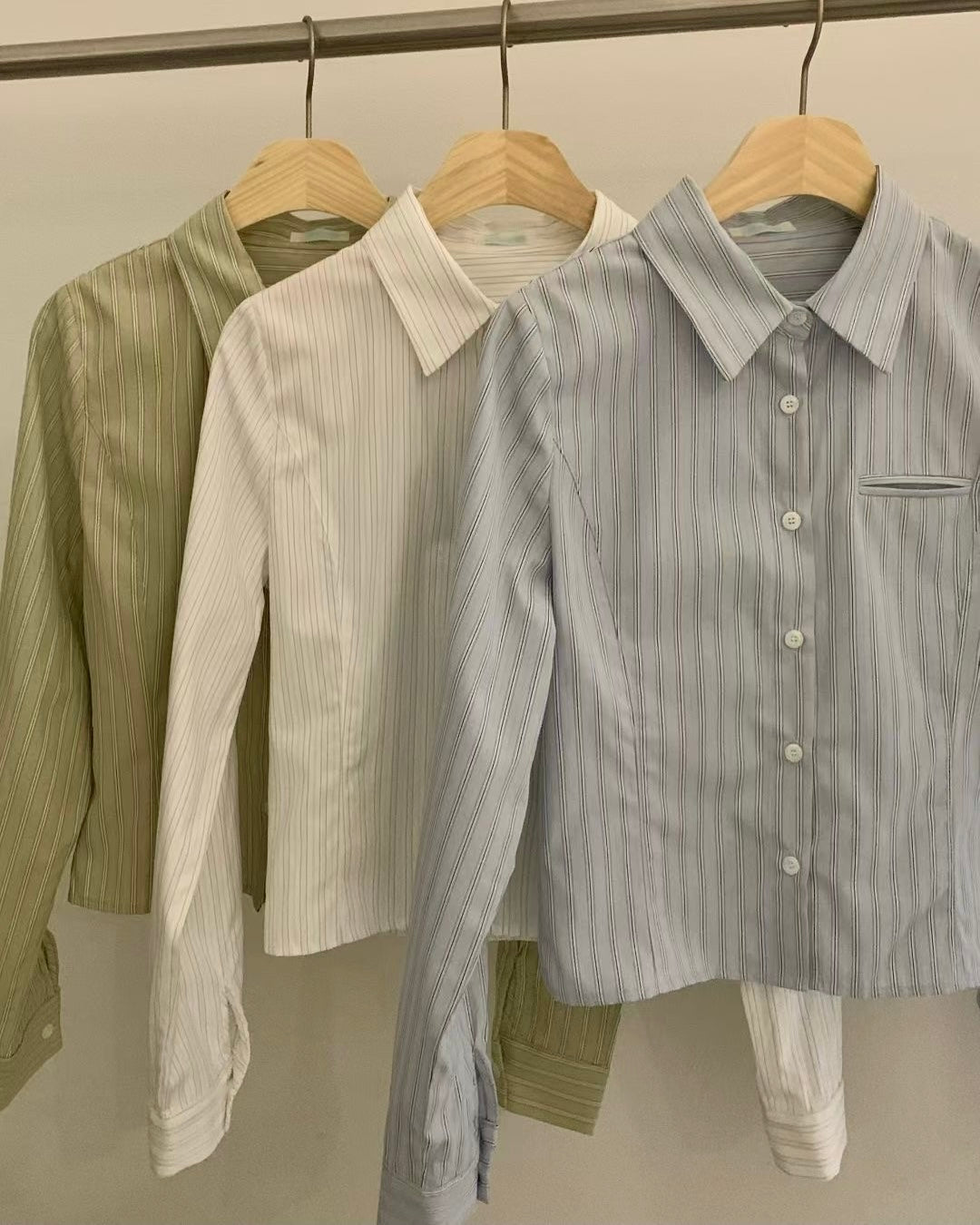 TP574 Cropped Shirt - Khaki | Blue | White